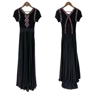 Free People Black Maxi Dress Lace Beaded Open Back Extra Small